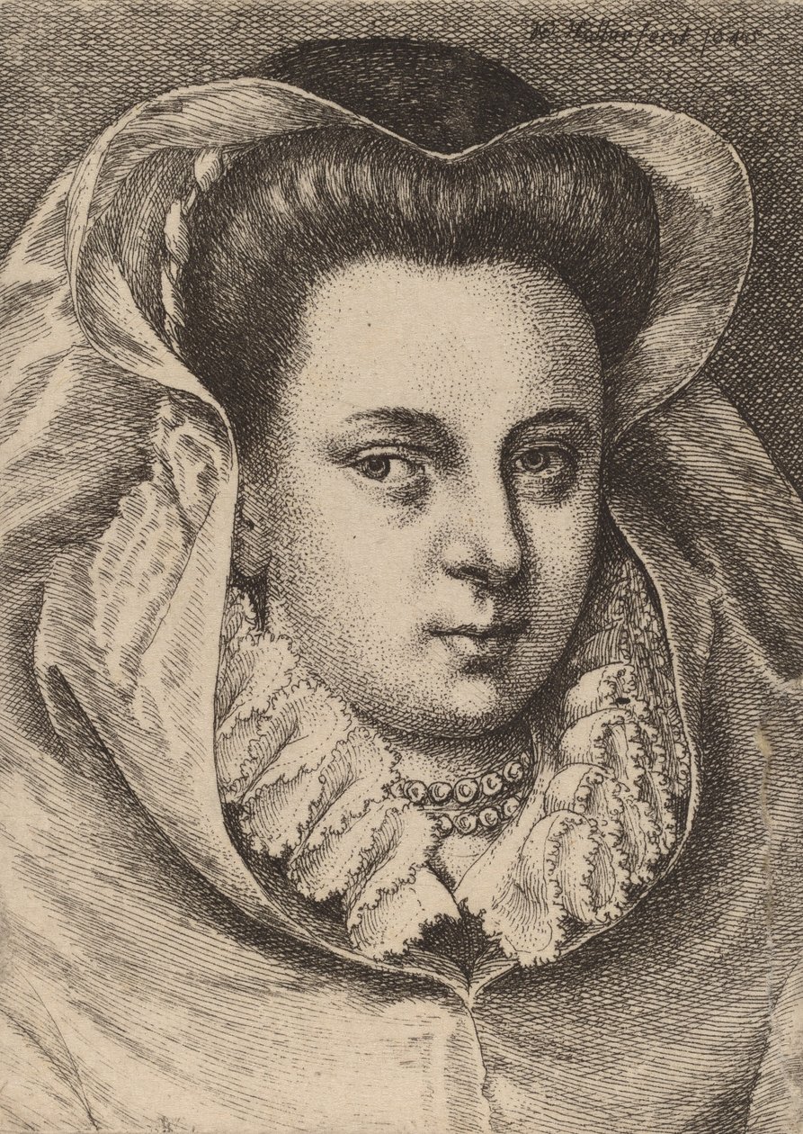Nő fehér fátyollal és fekete kalappal Mary Stuart, 1645. alkotó: Wenceslaus Hollar