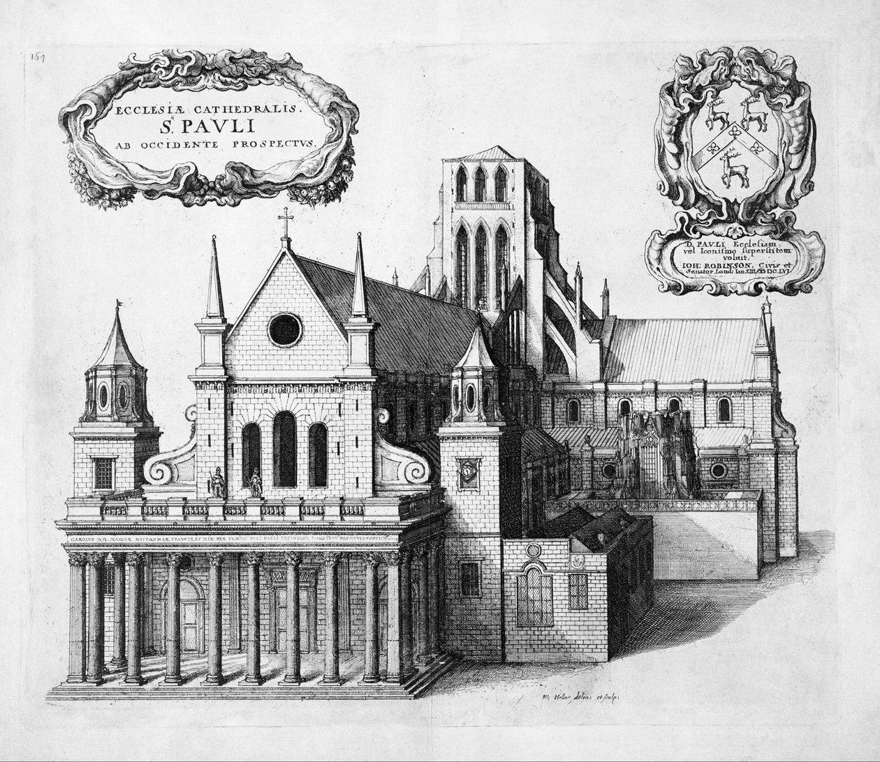Nyomat; rézkarc - A Szent Pál-székesegyház nyugat felől alkotó: Wenceslaus Hollar