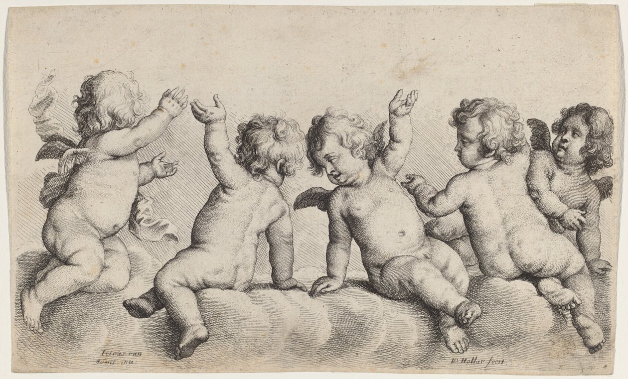 Három kerub és két fiú a felhőkön alkotó: Wenceslaus Hollar, after Peeter van Avont