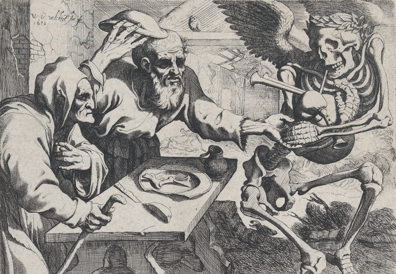 Öreg pár és a halál dudával, 1612. alkotó: Werner Jacobsz. van den Valckert