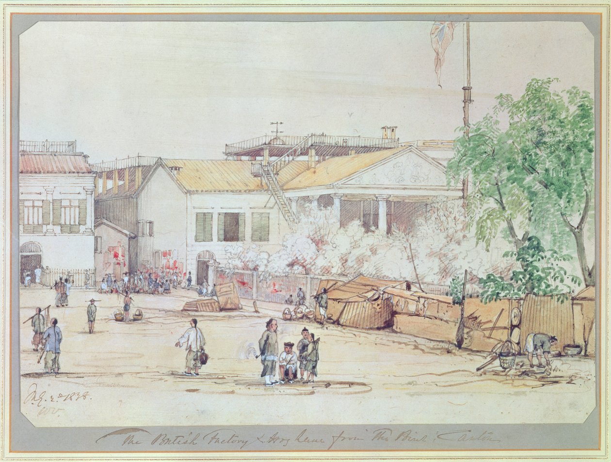 The British Factory on Hog Lane, Canton, 1838 (wc papíron) alkotó: Werner Varnham