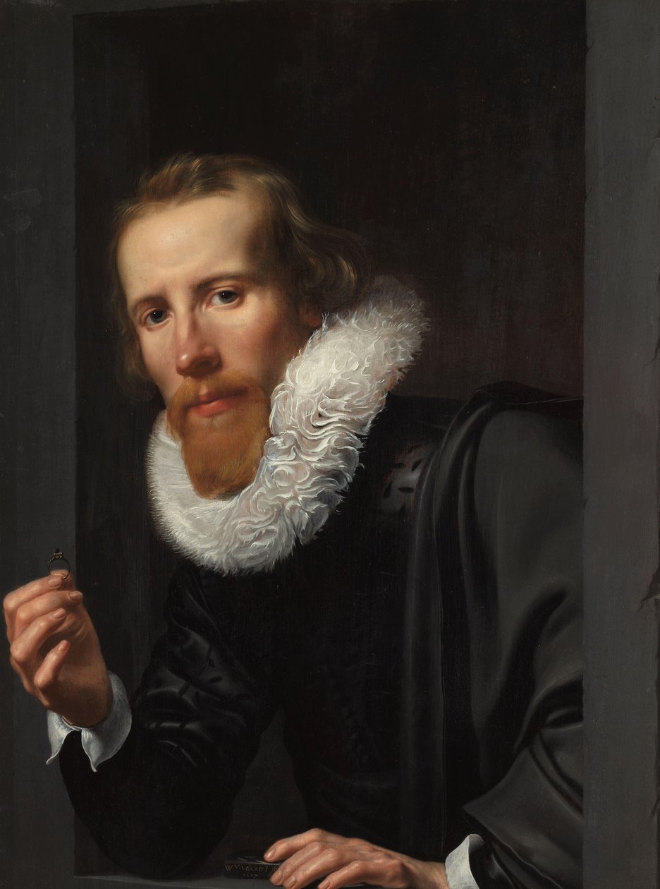 Egy ötvös portréja, valószínűleg Bartholomeus Jansz van Assendelft Gyűrűs és próbaköves férfi portréja, valószínűleg Bartholomeus Jansz van Assendelft (1585-1658) alkotó: Werner van den Valckert (signed by artist)