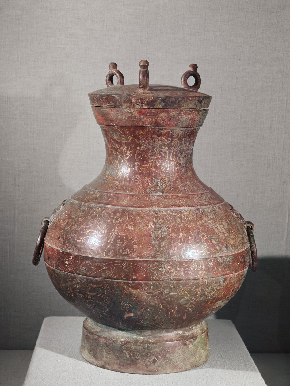 Edény Liu Shang herceg sírjából (arannyal és ezüsttel kirakott bronz) alkotó: Western Han Dynasty Chinese School