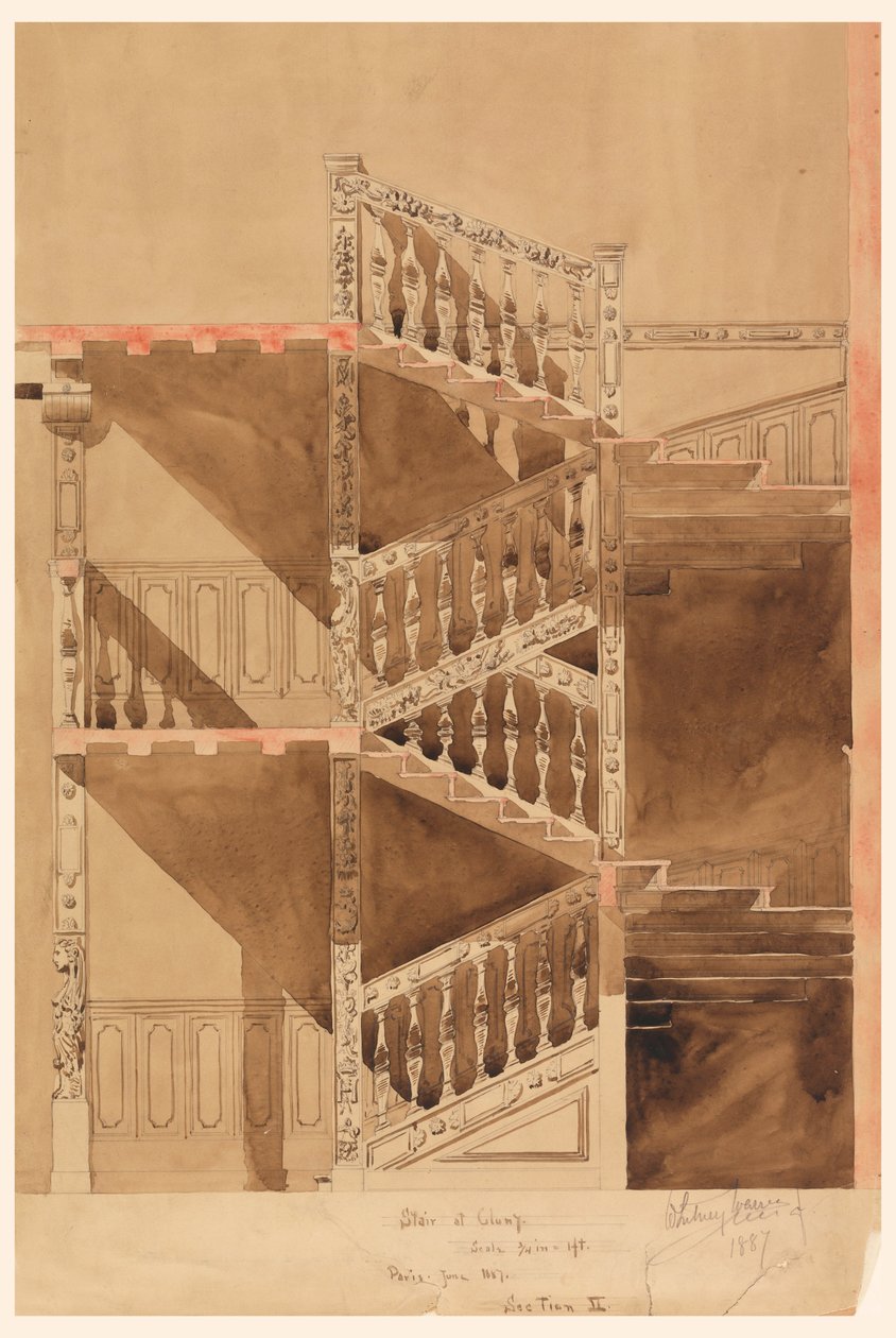 Rajz, Cluny lépcsője, Párizs, 1887 alkotó: Whitney Warren Jr.