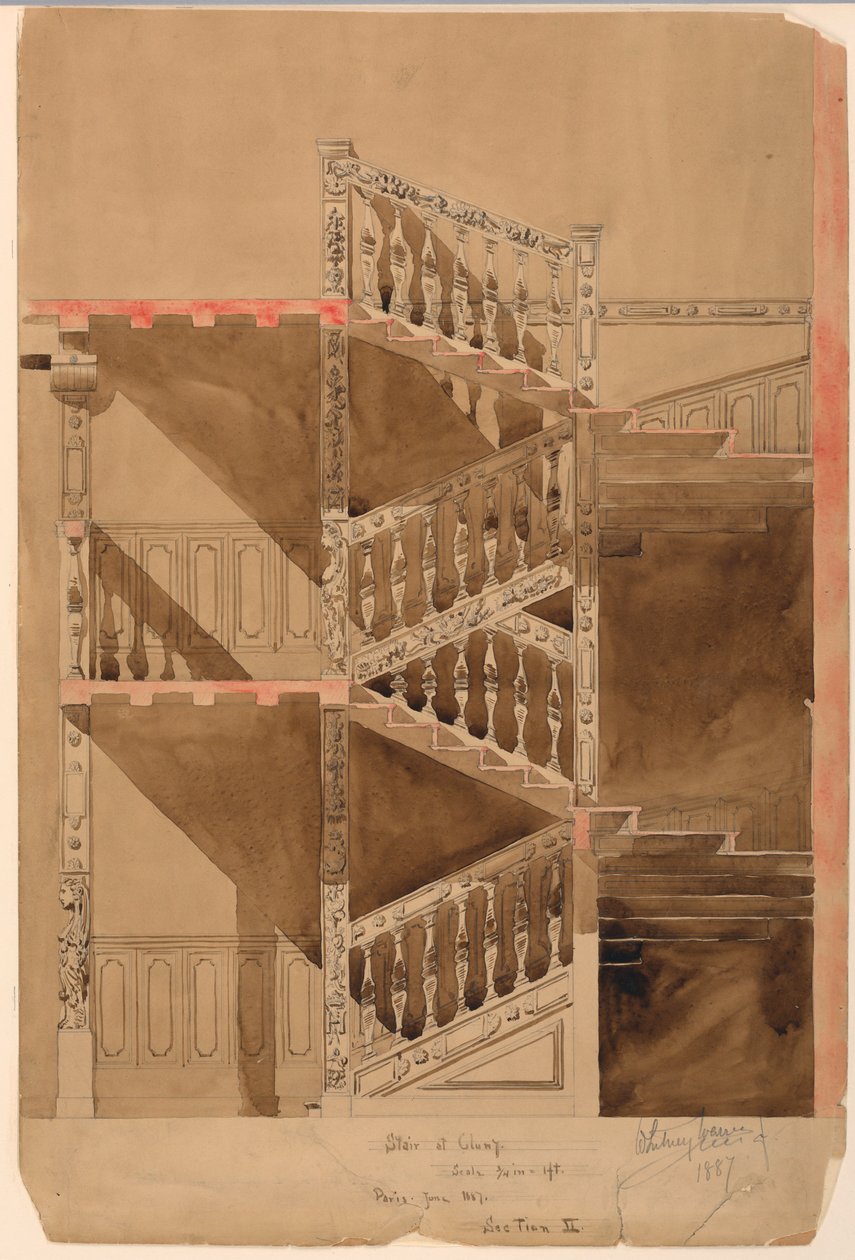 Rajz, Cluny lépcsője, Párizs, 1887 alkotó: Whitney Warren Jr.