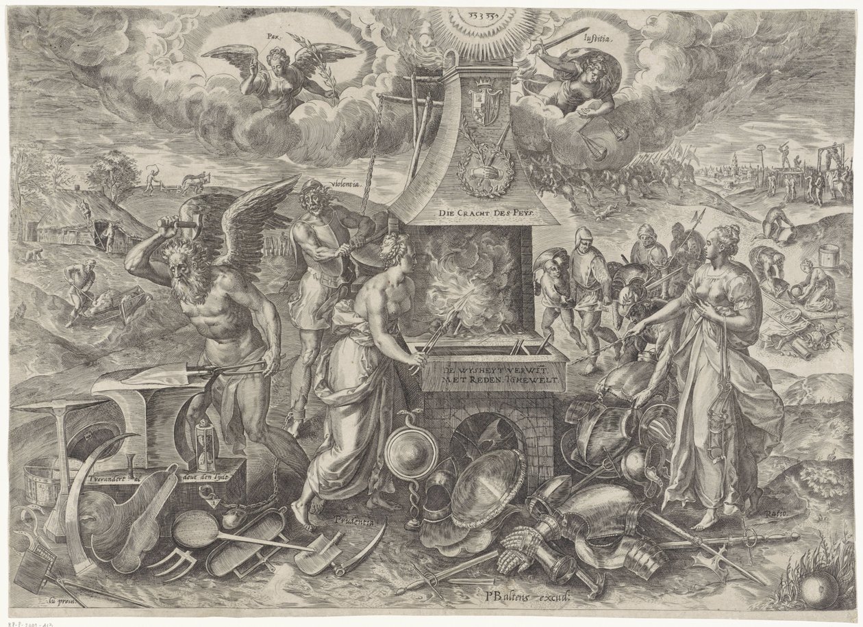 A béke ereje, 1577 Die Cracht des Peys (cím a tárgyon) Allegóriák a béke megújított időszakáról Hollandiában (sorozat címe) alkotó: Wierix