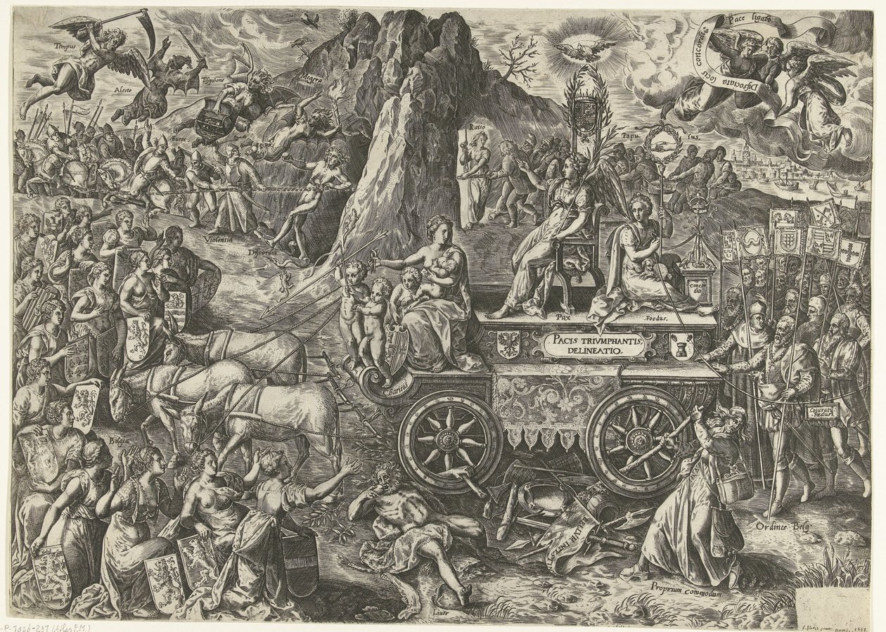 De triumphwagen van de vrede, 1577 Egy diadalmas béke rajza (cím a tárgyon) alkotó: Wierix