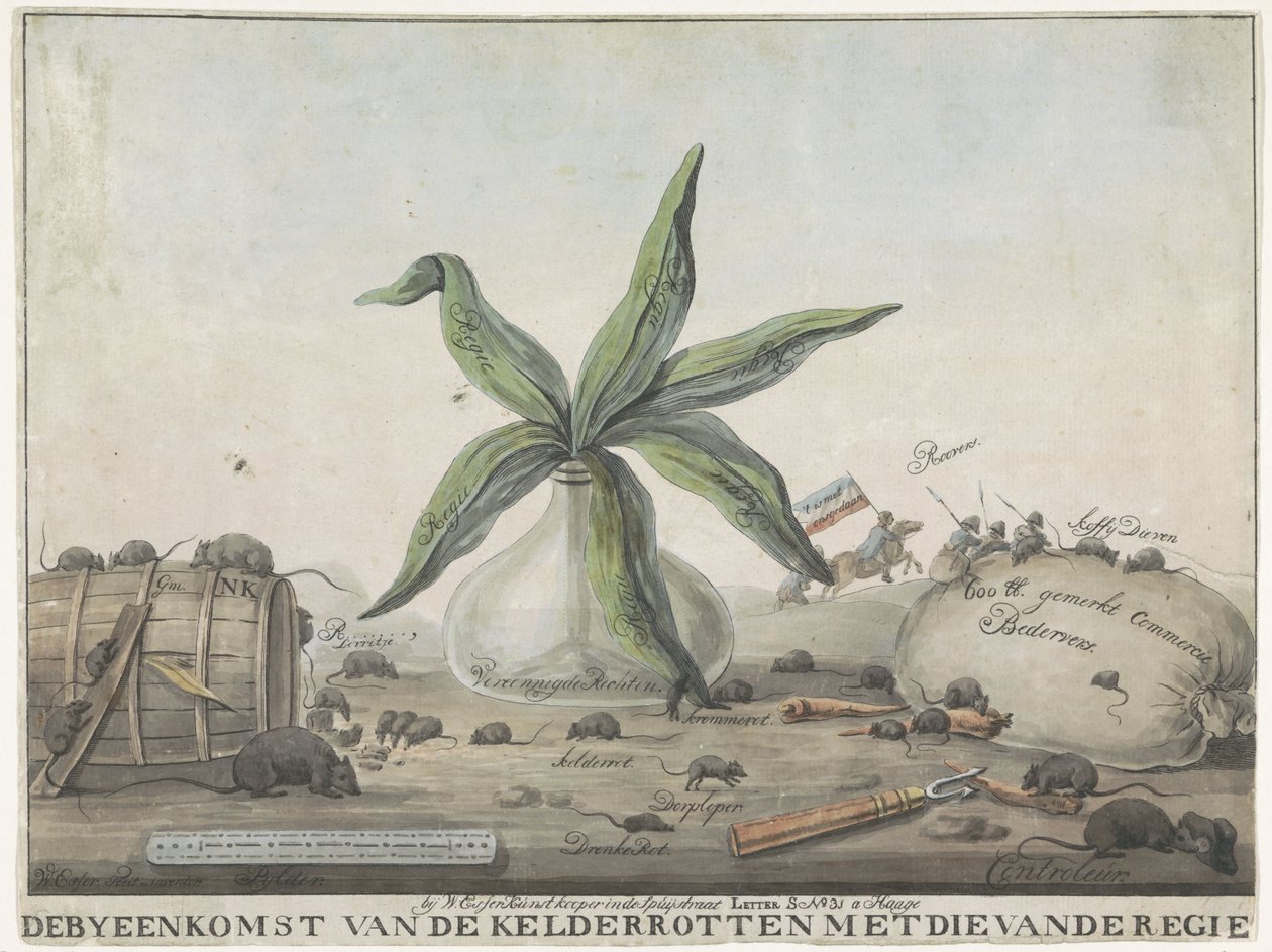 Rajzfilm a francia vámokról, 1813-1814 Rohadt alagsor az igazgatóéval (cím a tárgyon) alkotó: Wijnand Esser