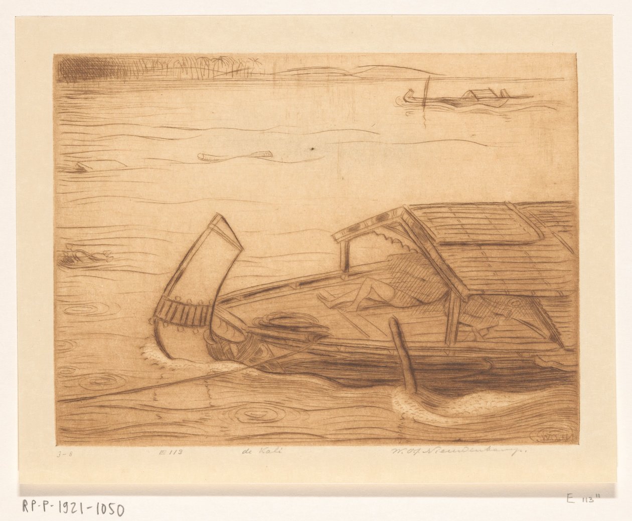 Kikötött hajó a Kali Mas-ban Surabayában The River (eredeti cím) alkotó: Wijnand Otto Jan Nieuwenkamp (signed by artist)
