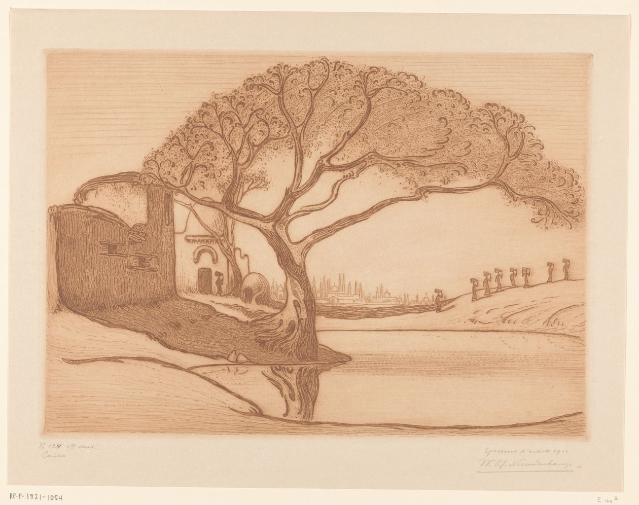 Fa egy tó mellett Kairó közelében Kairó közelében (eredeti cím) Kairó (cím az objektumon) alkotó: Wijnand Otto Jan Nieuwenkamp (signed by artist)