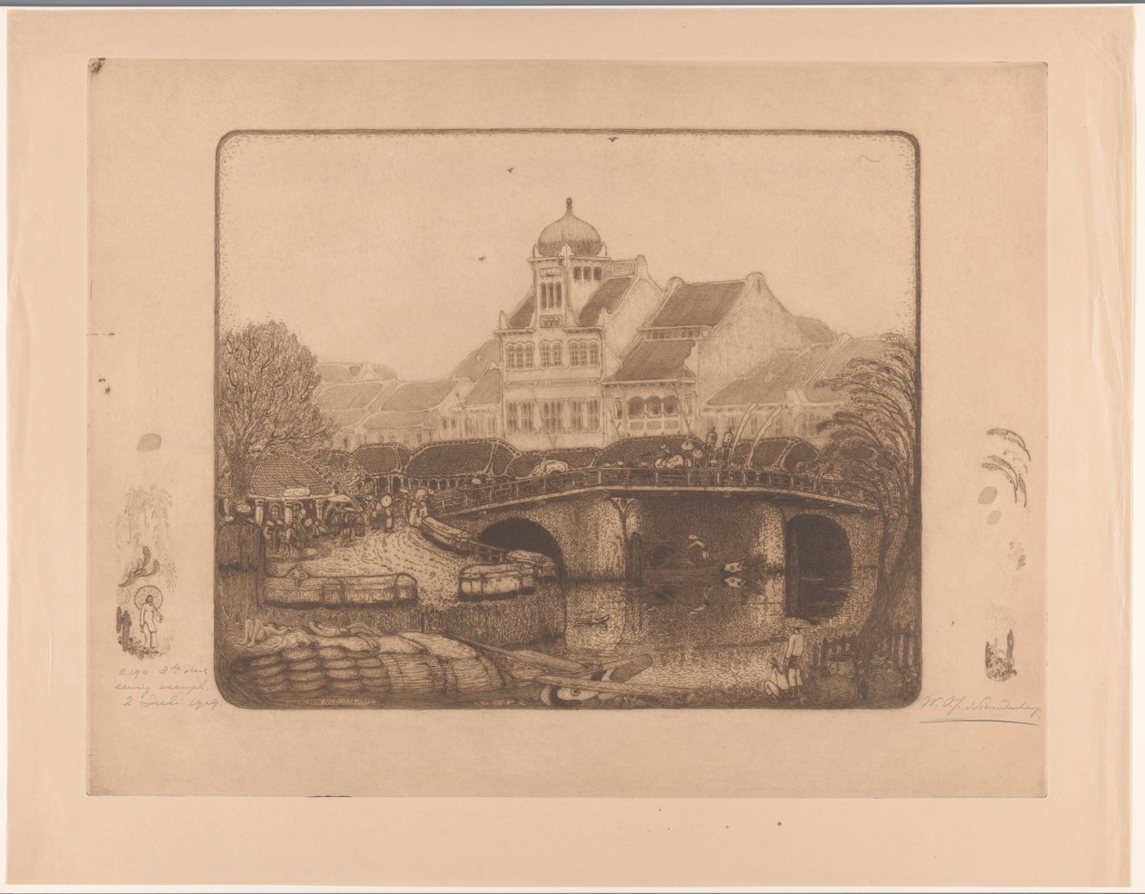 Híd és irodaház Batáviában A Bataviai Kali Besarban (eredeti cím) alkotó: Wijnand Otto Jan Nieuwenkamp (signed by artist)