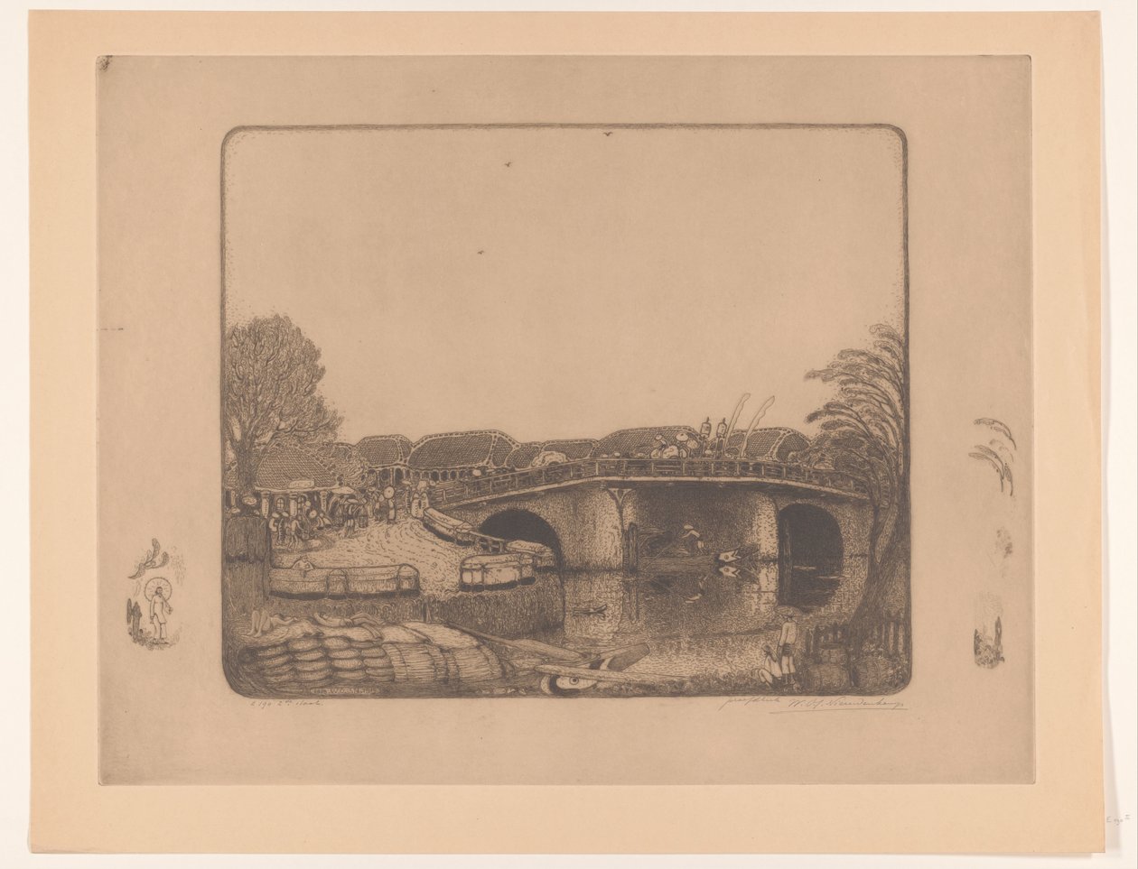 Brugge Batáviában Aan de Kali Besar te Batavia (eredeti cím) alkotó: Wijnand Otto Jan Nieuwenkamp (signed by artist)