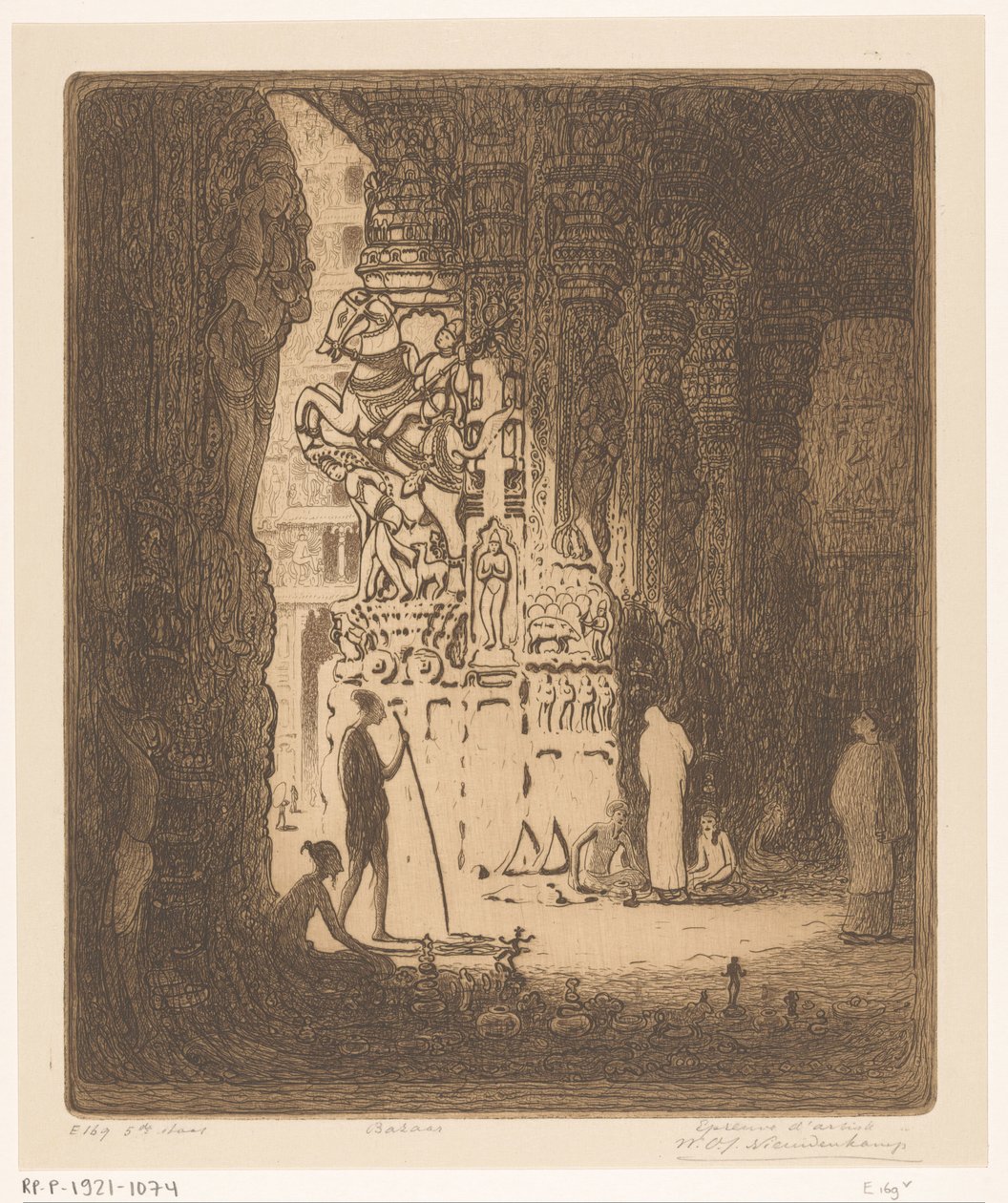 Faragott oszlopok egy bazárban Maduraiban Bazár, Madura (eredeti cím) alkotó: Wijnand Otto Jan Nieuwenkamp (signed by artist)