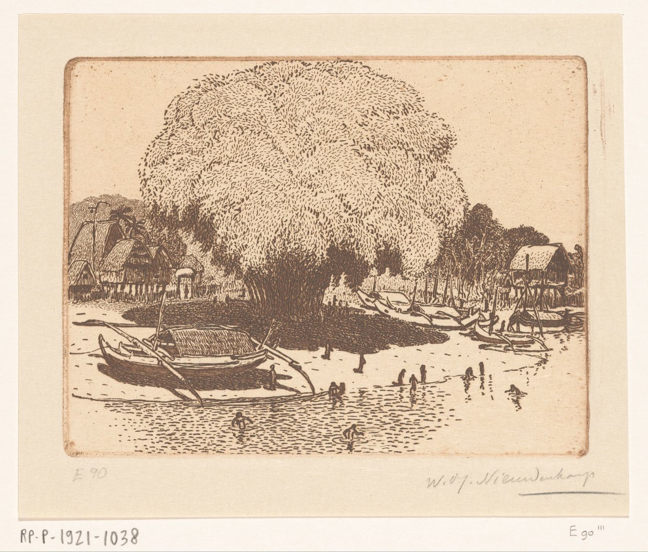 Loloan Barat kilátása Balin A halászfalu (eredeti cím) alkotó: Wijnand Otto Jan Nieuwenkamp (signed by artist)
