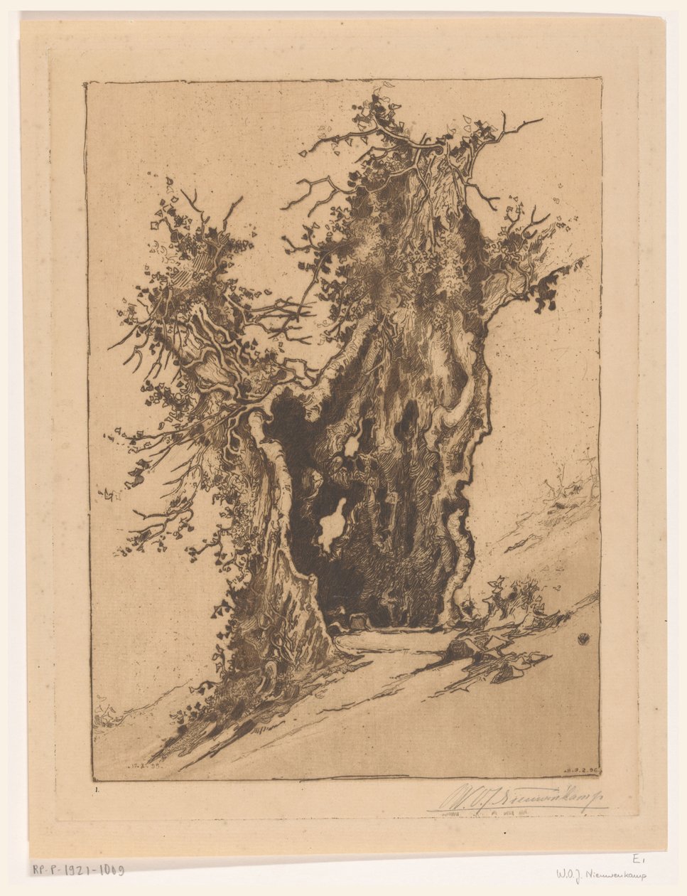 Üreges fa Seelisbergben, Svájcban Hollow Tree (eredeti cím) alkotó: Wijnand Otto Jan Nieuwenkamp (signed by artist)