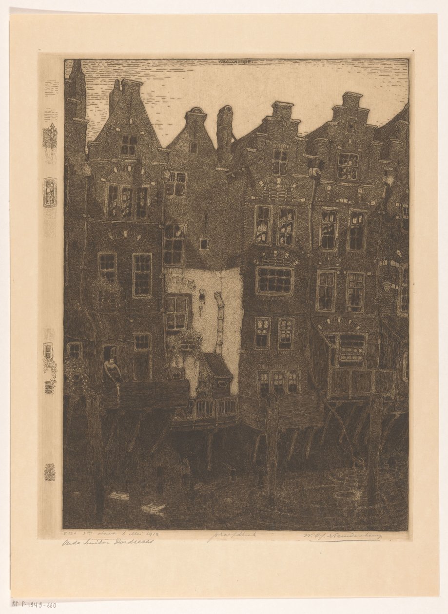 Házak a Voorstraatshavenen Dordrechtben A csatorna, Dordrecht (eredeti cím) Régi házak, Dordrecht (cím a tárgyon) alkotó: Wijnand Otto Jan Nieuwenkamp (signed by artist)