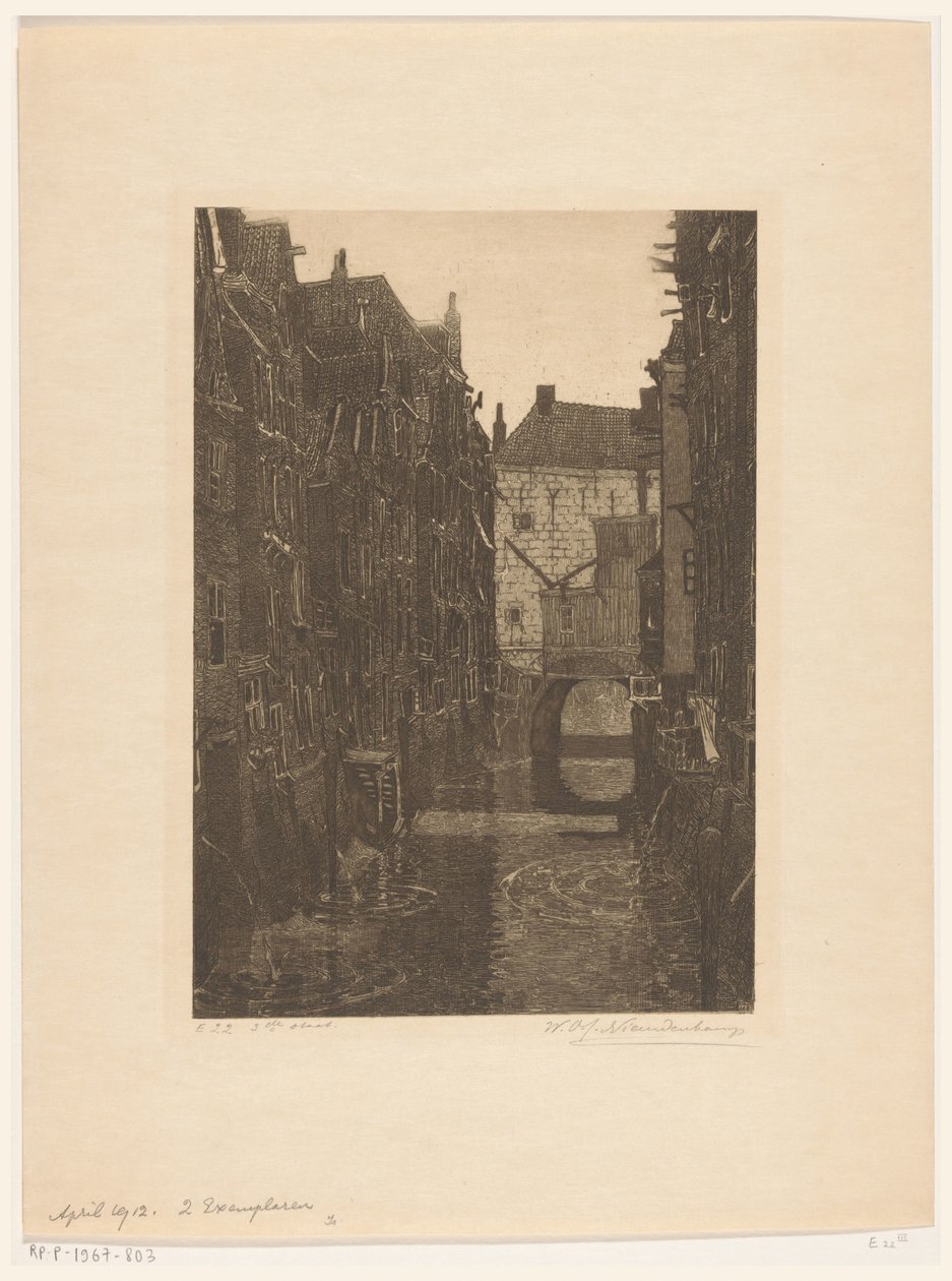 Házak a Voorstraatshavenen Dordrechtben Csatorna Dordrechtben (eredeti cím) Dordrecht, hat rézkarc W.O.J. Nieuwenkamp és J.M. Degrees of Roggen (eredeti sorozatcím) alkotó: Wijnand Otto Jan Nieuwenkamp (signed by artist)