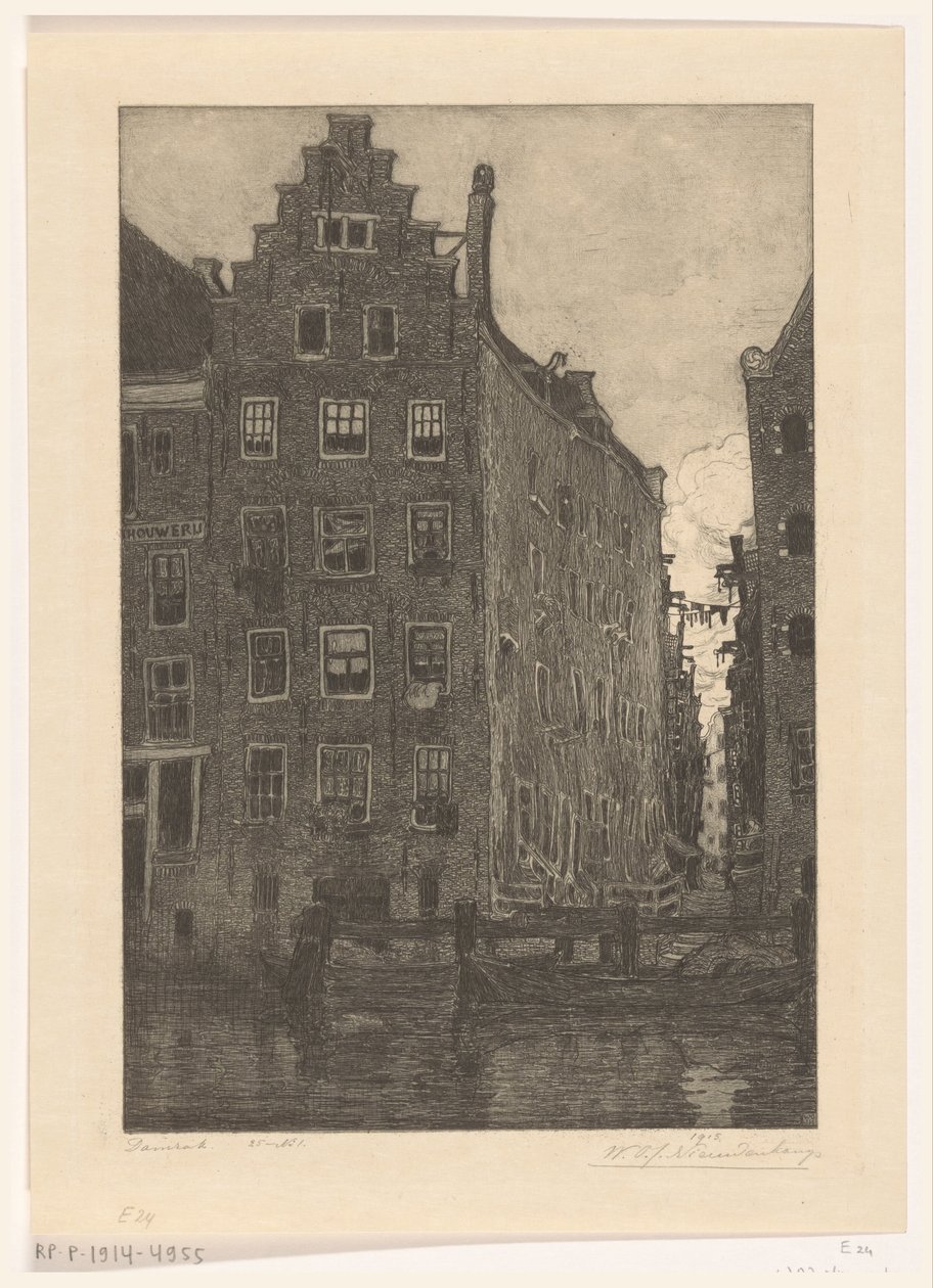 Házak a Damrakon Amszterdamban A Damraknál (eredeti cím) alkotó: Wijnand Otto Jan Nieuwenkamp (signed by artist)