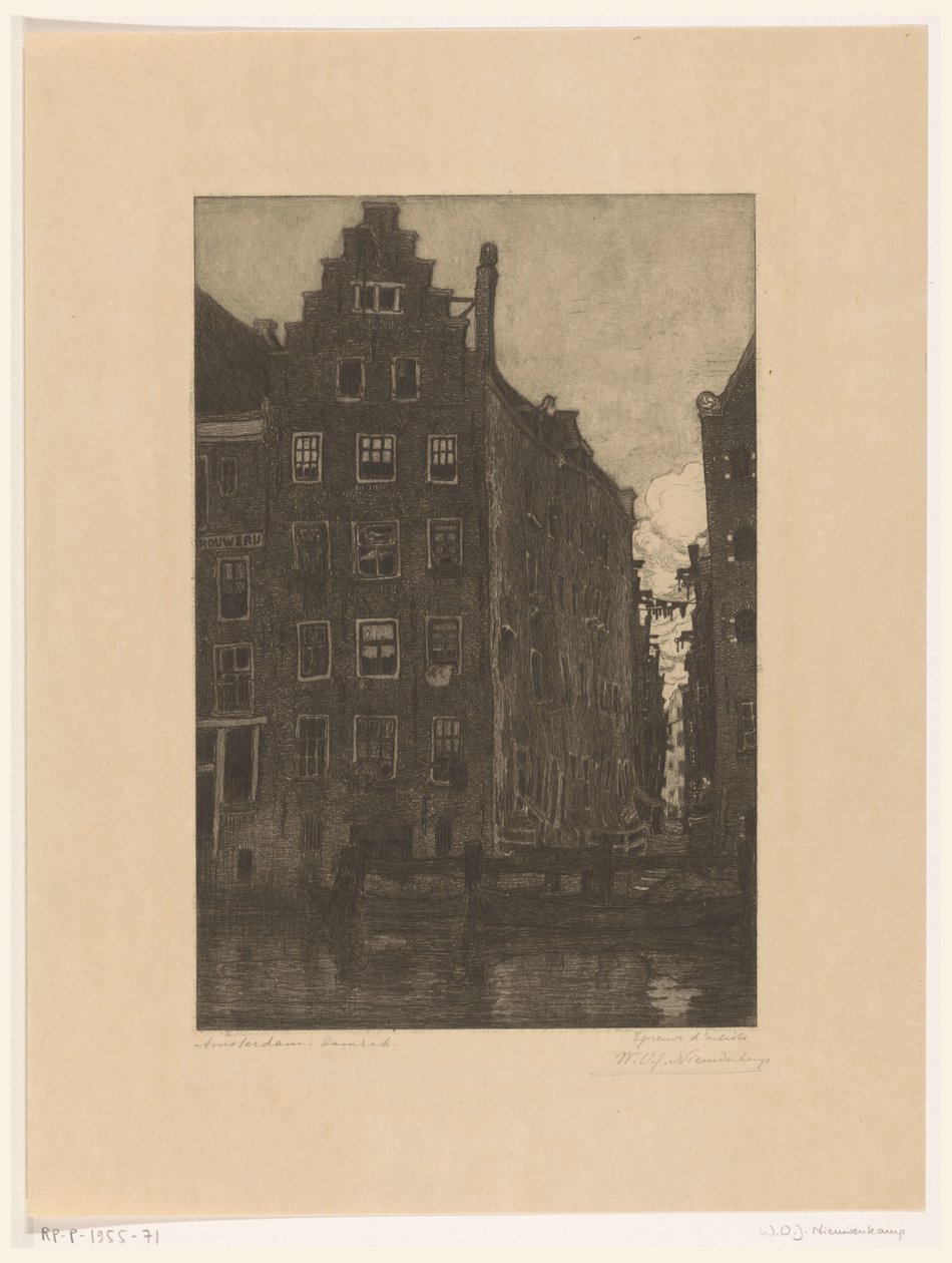 Házak a Damrakon Amszterdamban A Damraknál (eredeti cím) alkotó: Wijnand Otto Jan Nieuwenkamp (signed by artist)