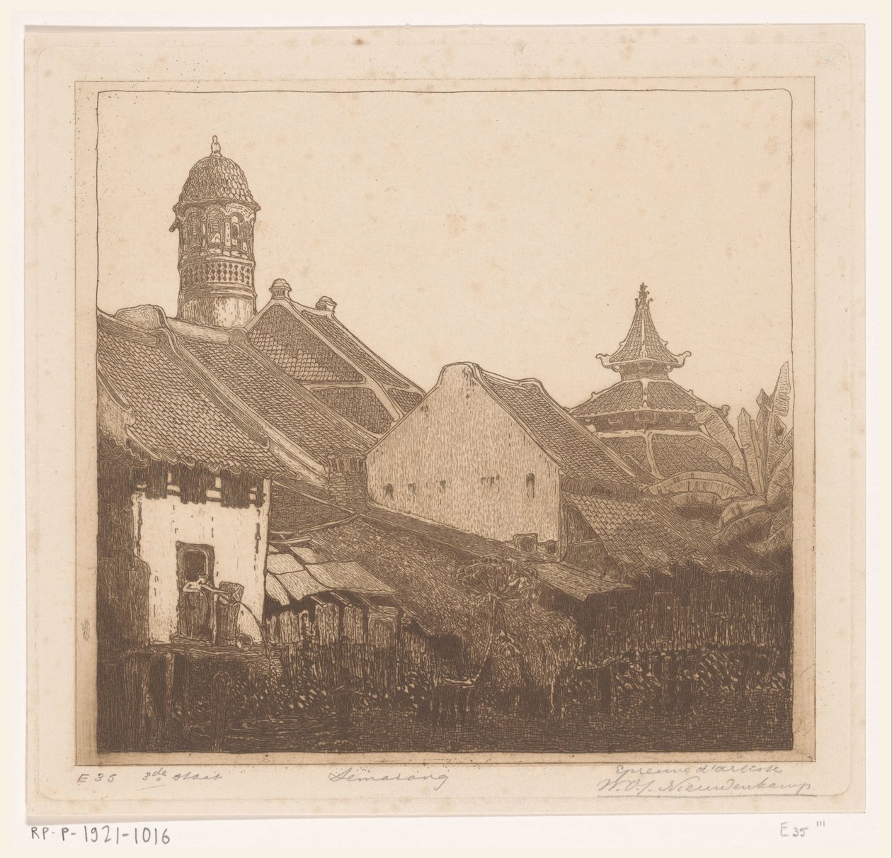 Házak a vízen Semarangban In Semarang (eredeti cím) alkotó: Wijnand Otto Jan Nieuwenkamp (signed by artist)