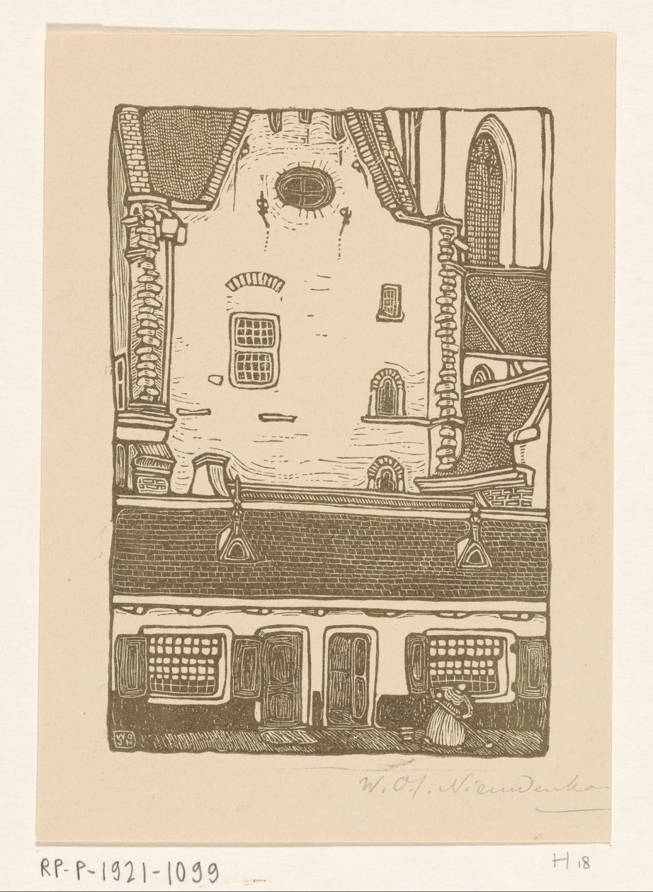 Házak a Sint-Bavokerk ellen az Oude Groenmarkton Haarlemben St. Bavo, Haarlem (eredeti cím) alkotó: Wijnand Otto Jan Nieuwenkamp (signed by artist)
