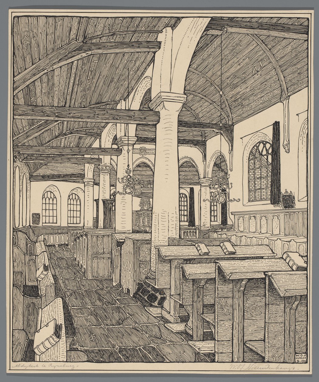 A rijnsburgi apátsági templom belseje alkotó: Wijnand Otto Jan Nieuwenkamp (signed by artist)