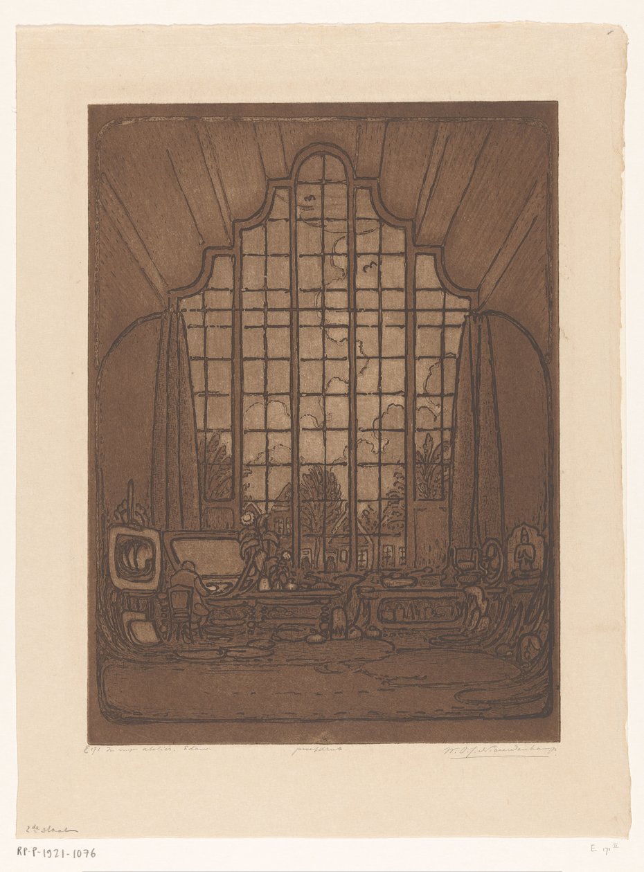 Wijnand Otto Jan Nieuwenkamp stúdiójának belseje az edami Het Markenben A stúdiómban, Edam (eredeti cím) alkotó: Wijnand Otto Jan Nieuwenkamp (signed by artist)