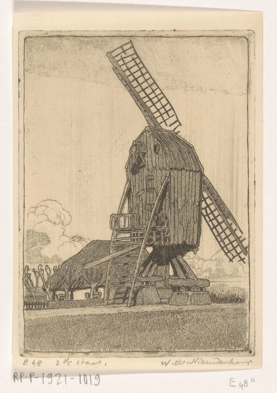 Kétlapátos lisztmalom Bennekom közelében A régi malom (eredeti cím) alkotó: Wijnand Otto Jan Nieuwenkamp (signed by artist)