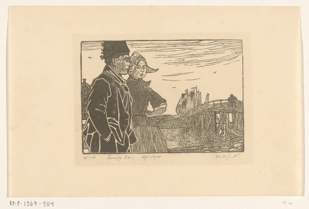 Férfi és nő Volendam népviseletben A pár (eredeti cím) alkotó: Wijnand Otto Jan Nieuwenkamp (signed by artist)