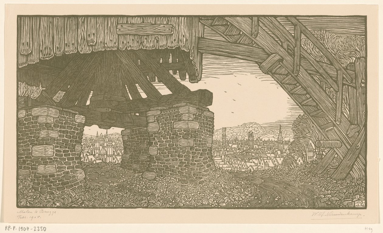 Egy lisztmalom alsó része Bruges-ben Bruges-i szélmalom (eredeti cím) alkotó: Wijnand Otto Jan Nieuwenkamp (signed by artist)