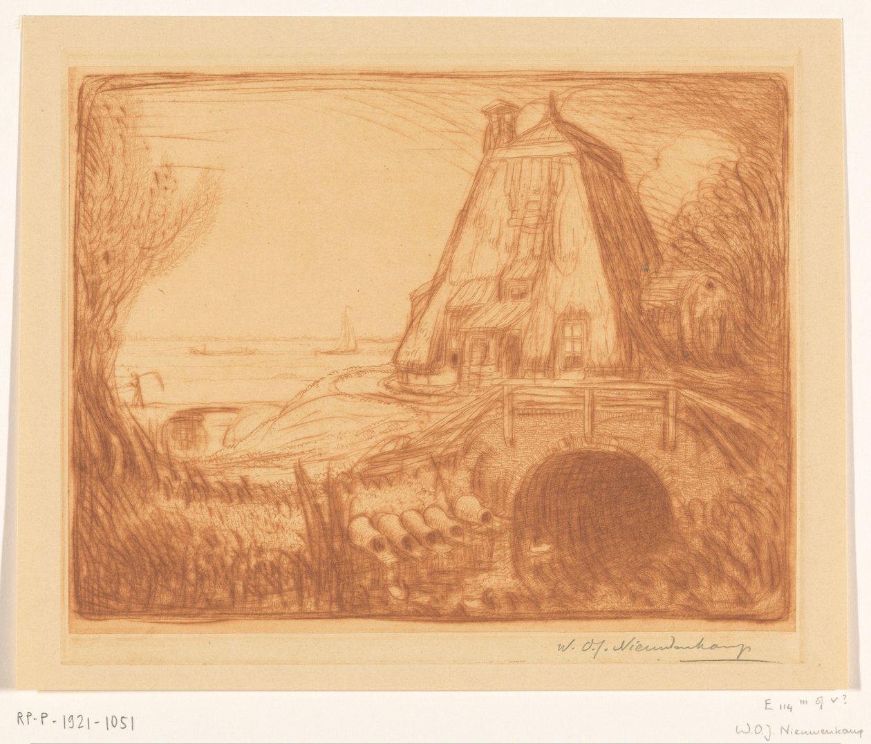 Egy vízimalom alsó része Gouda közelében A régi vízimalom (eredeti cím) alkotó: Wijnand Otto Jan Nieuwenkamp (signed by artist)