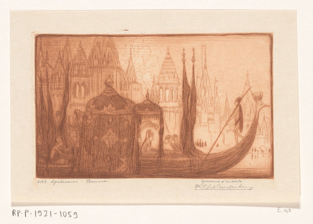 Sétahajó a Gangeszben Benaresben Vad vitorlázás, Benares (eredeti cím) alkotó: Wijnand Otto Jan Nieuwenkamp (signed by artist)