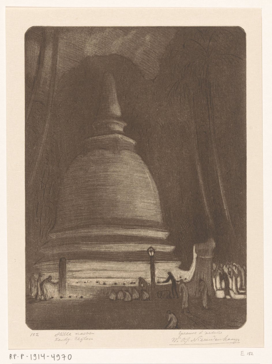 Sztupa Kandyben, Srí Lankán éjjel Csendes éj, Kandij, Ceylon (eredeti cím) alkotó: Wijnand Otto Jan Nieuwenkamp (signed by artist)