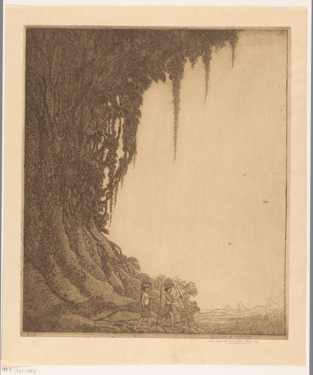Két nő egy tál gyümölccsel a fején Balin The Fruit Bearer (eredeti cím) alkotó: Wijnand Otto Jan Nieuwenkamp (signed by artist)