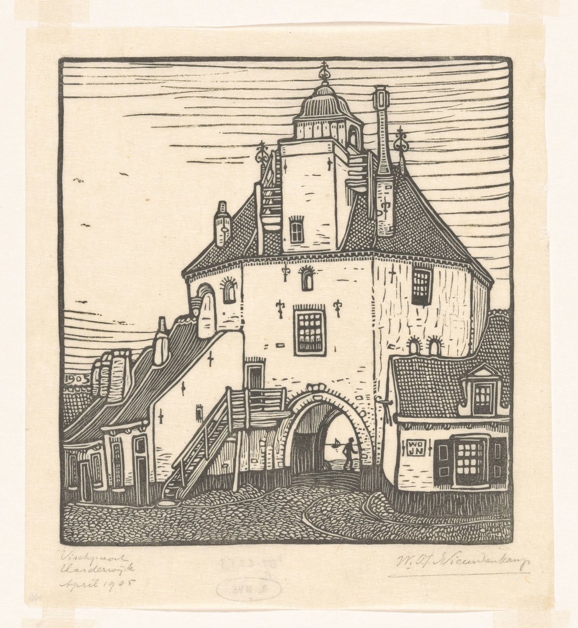 Harderwijk halászkikötője Het Vischpoortje, Harderwijk (eredeti cím) alkotó: Wijnand Otto Jan Nieuwenkamp (signed by artist)