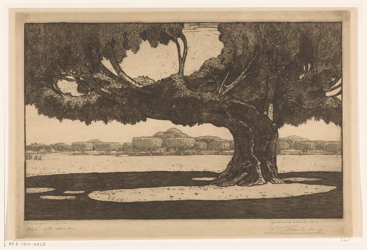 Waringin fák a szultáni palota kertjében Jogyakartában A nagy fa (eredeti cím) alkotó: Wijnand Otto Jan Nieuwenkamp (signed by artist)