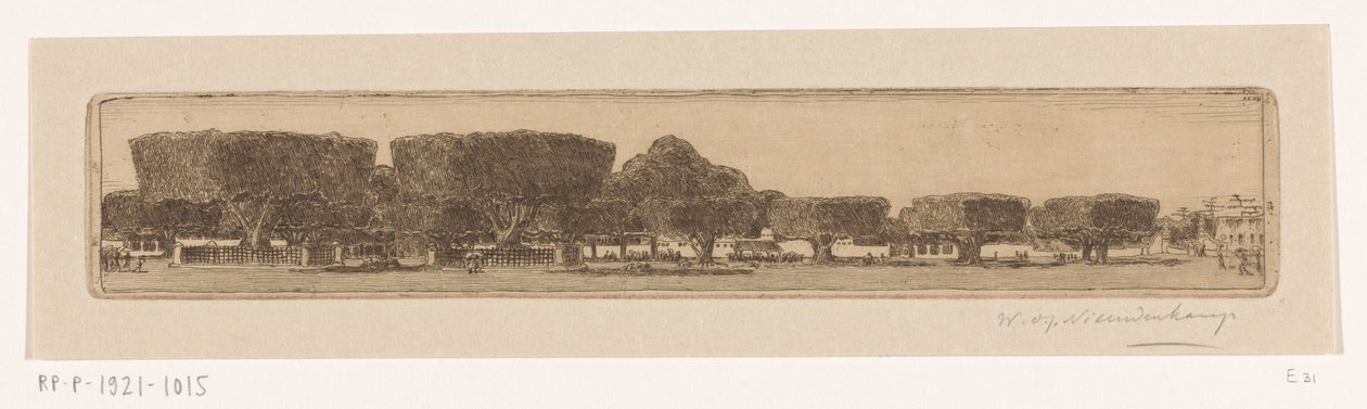 Waringin fák a szultáni palota kertjében Jogyakartában Jogjakarta tér (eredeti cím) alkotó: Wijnand Otto Jan Nieuwenkamp (signed by artist)