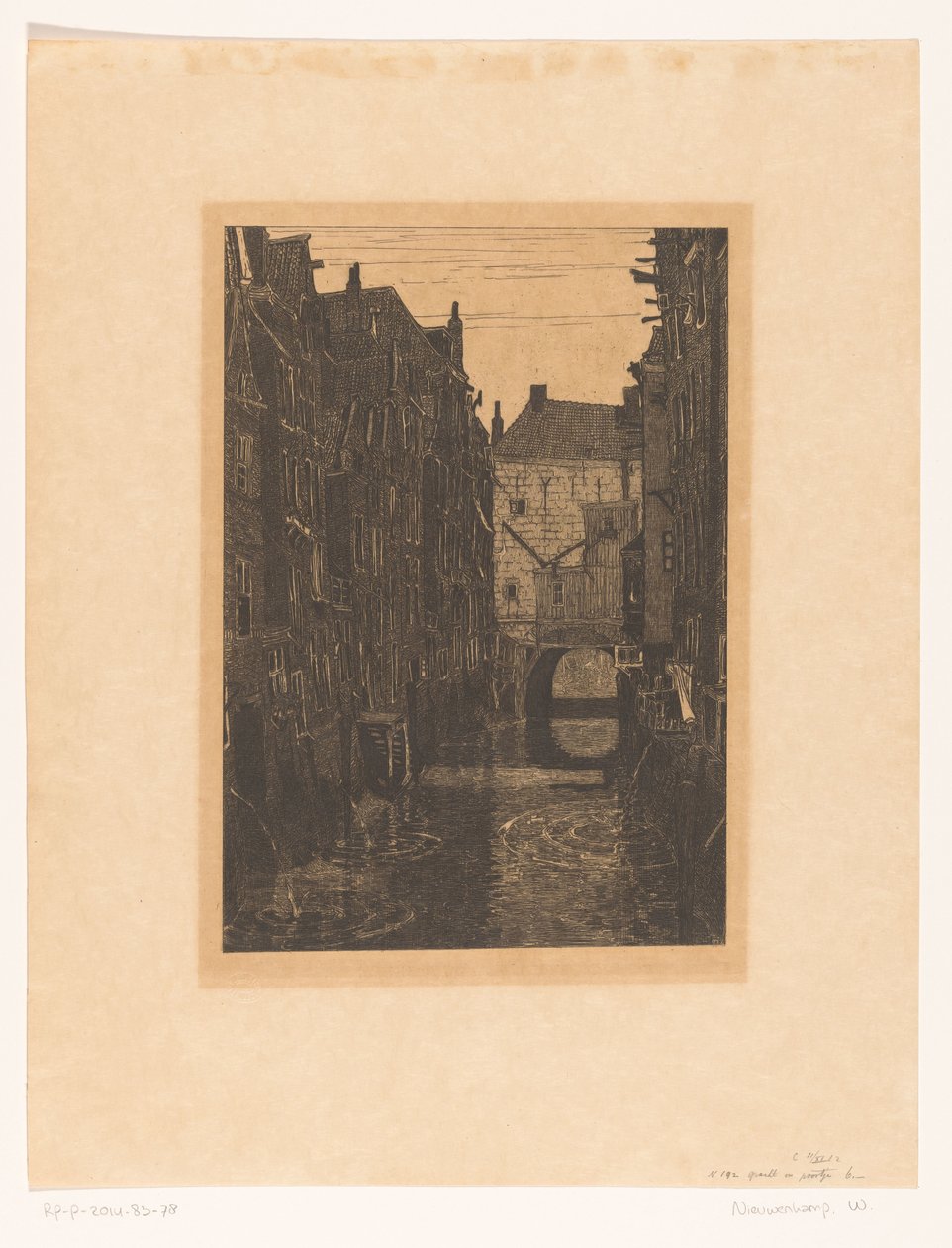 Házak a Voorstraatshavenen Dordrechtben Csatorna Dordrechtben (eredeti cím) Dordrecht, hat rézkarc W.O.J. Nieuwenkamp és J.M. Degrees of Roggen (eredeti sorozatcím) alkotó: Wijnand Otto Jan Nieuwenkamp