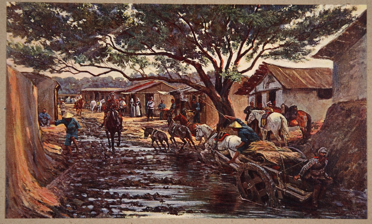 Orosz gyarmat Mukdenben, illusztráció a „Mandzsúria: képek az orosz-japán háborúból”, szerkesztette: A. Martynoff, Szentpétervár, 1907 alkotó: Wiktor Mazourowsky