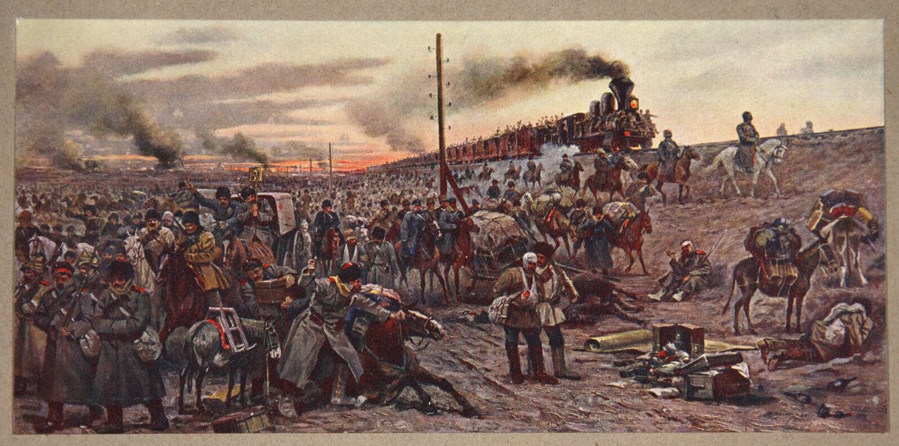 A mukdeni csata után, útban a Theline felé, illusztráció a „Mandzsúria: képek az orosz-japán háborúból”, szerkesztette: A. Martynov, Szentpétervár, 1907 alkotó: Wiktor Mazourowsky
