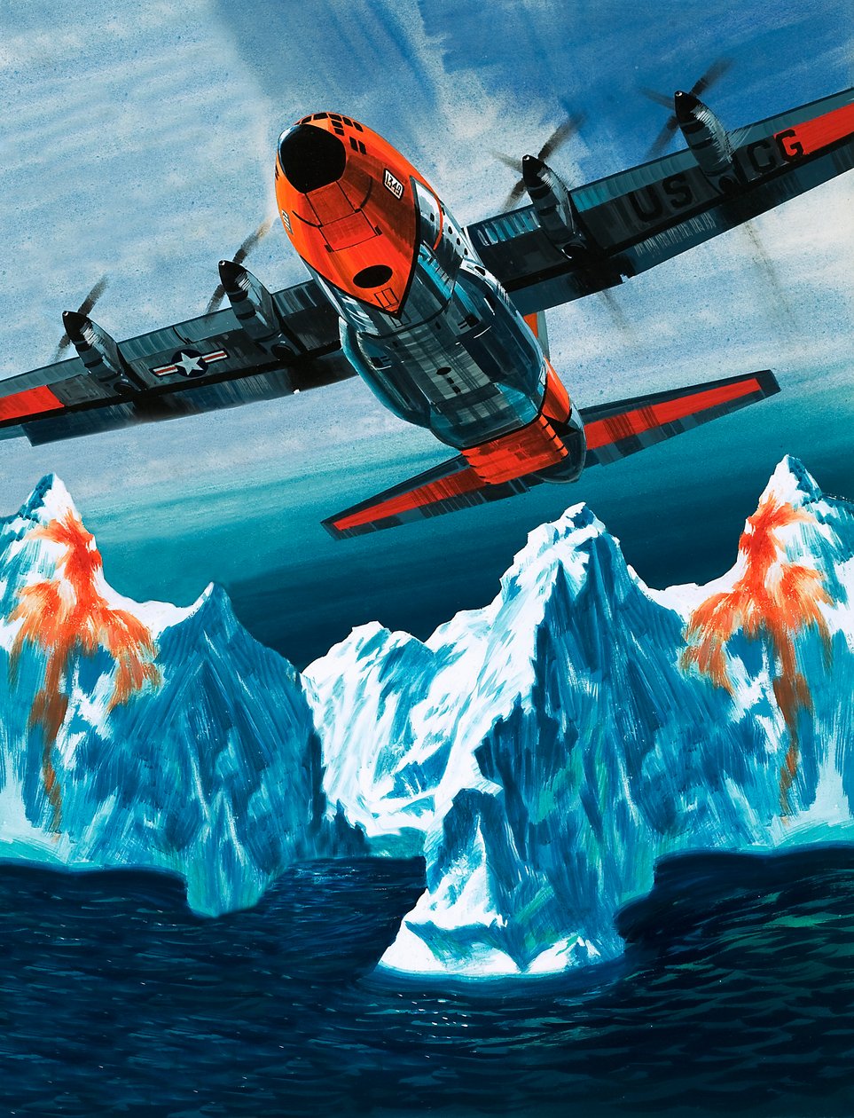 Egy Lockheed Hercules járőrözik a jéghegyeknél a parti őrség számára. alkotó: Wilf (20th century) Hardy
