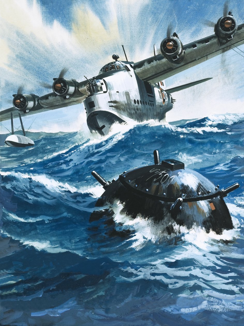 Amikor G. O. Singleton repülőtiszt beindította a Short Sunderland motorját, meglátott egy sodródó aknát. alkotó: Wilf (20th century) Hardy