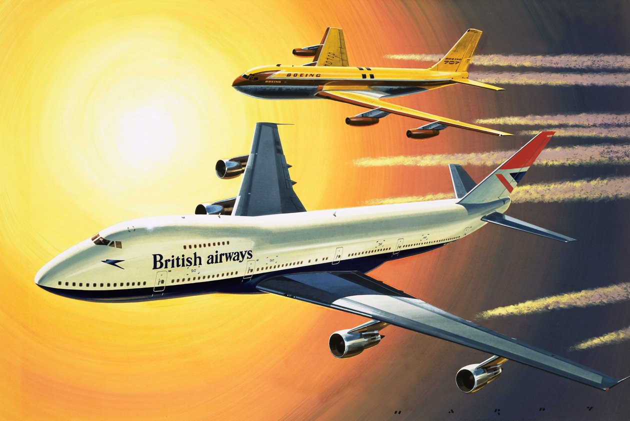 Boeing 747-es Boeing 707-essel a háttérben alkotó: Wilf (20th century) Hardy