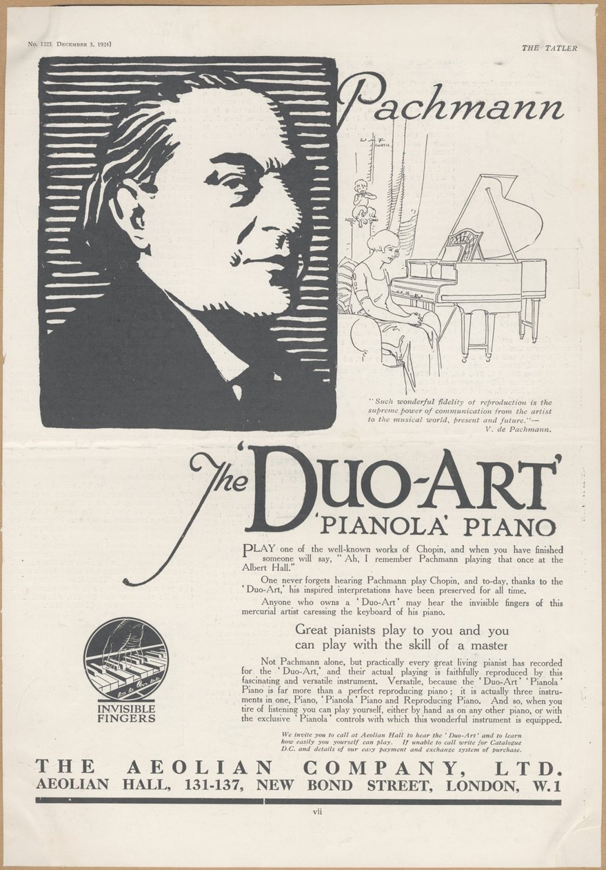Aeolian Company Pianolas, 1924 alkotó: Wilfred Fryer