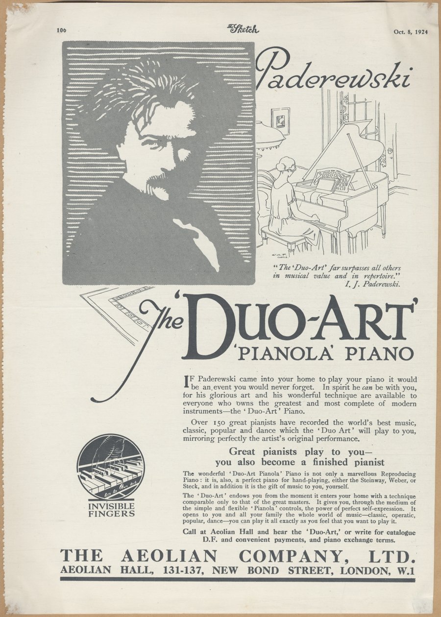 Aeolian Company Pianolas, 1924 alkotó: Wilfred Fryer