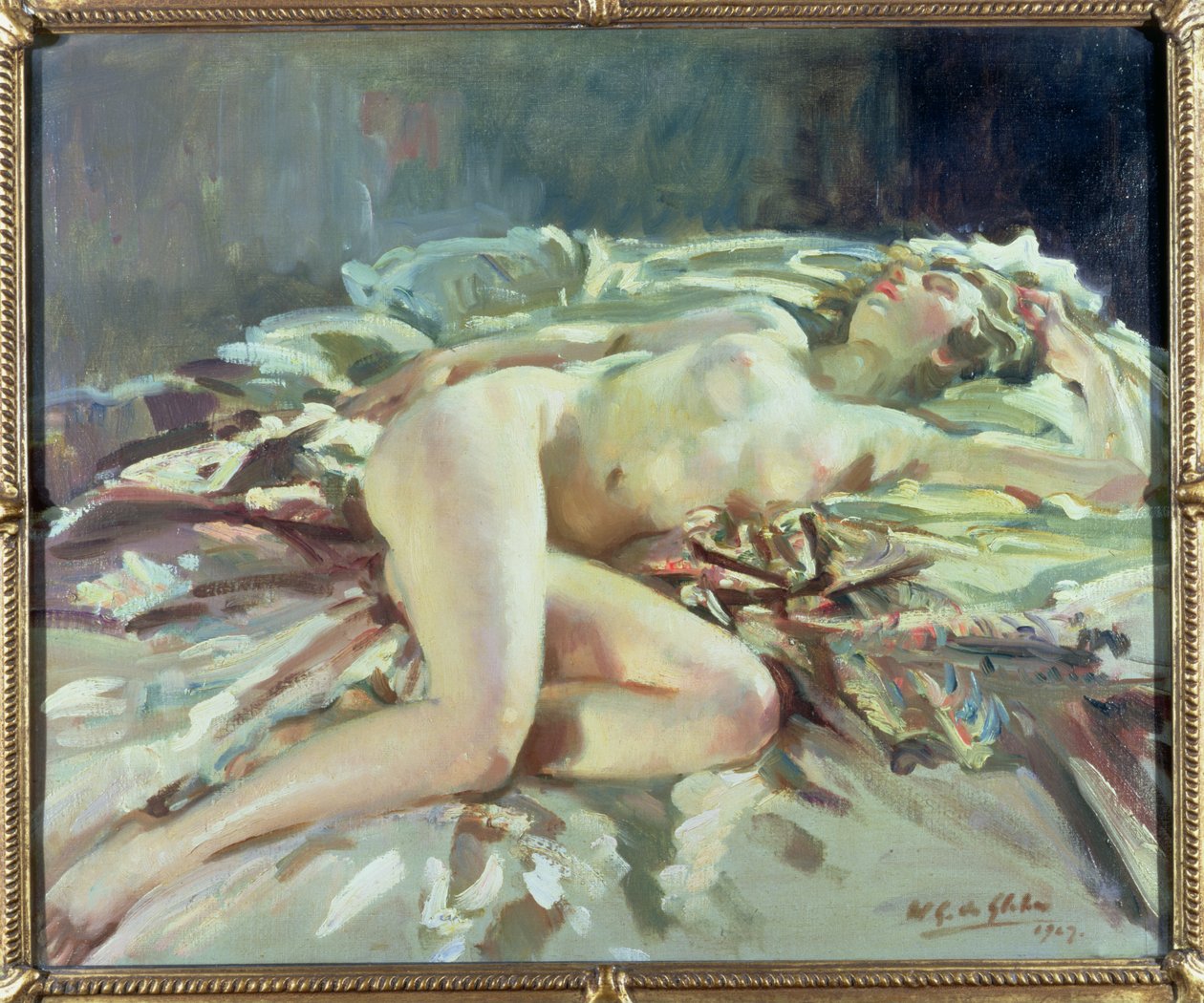 Női akt egy ágyon dőlve alkotó: Wilfred Gabriel de Glehn