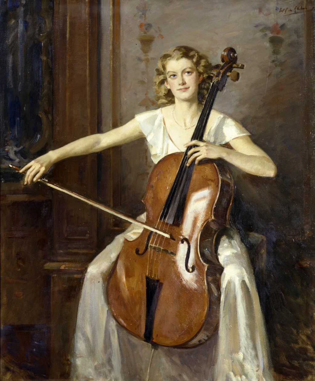 Florence Hooton csellózó portréja. Írta: Wilfred de Glehn alkotó: Wilfred Gabriel de Glehn