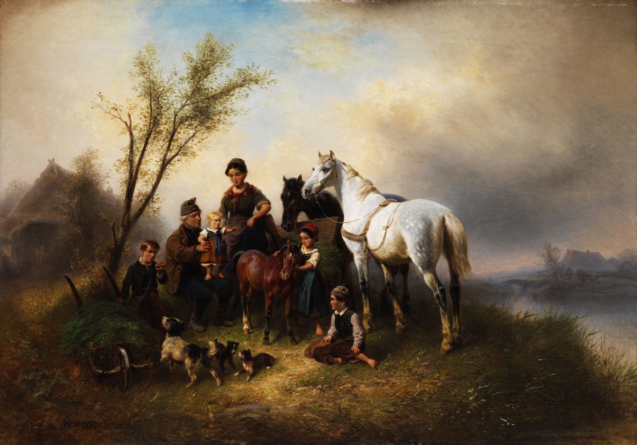 Parasztcsalád a folyóparton. alkotó: Wilhelm Meyerheim