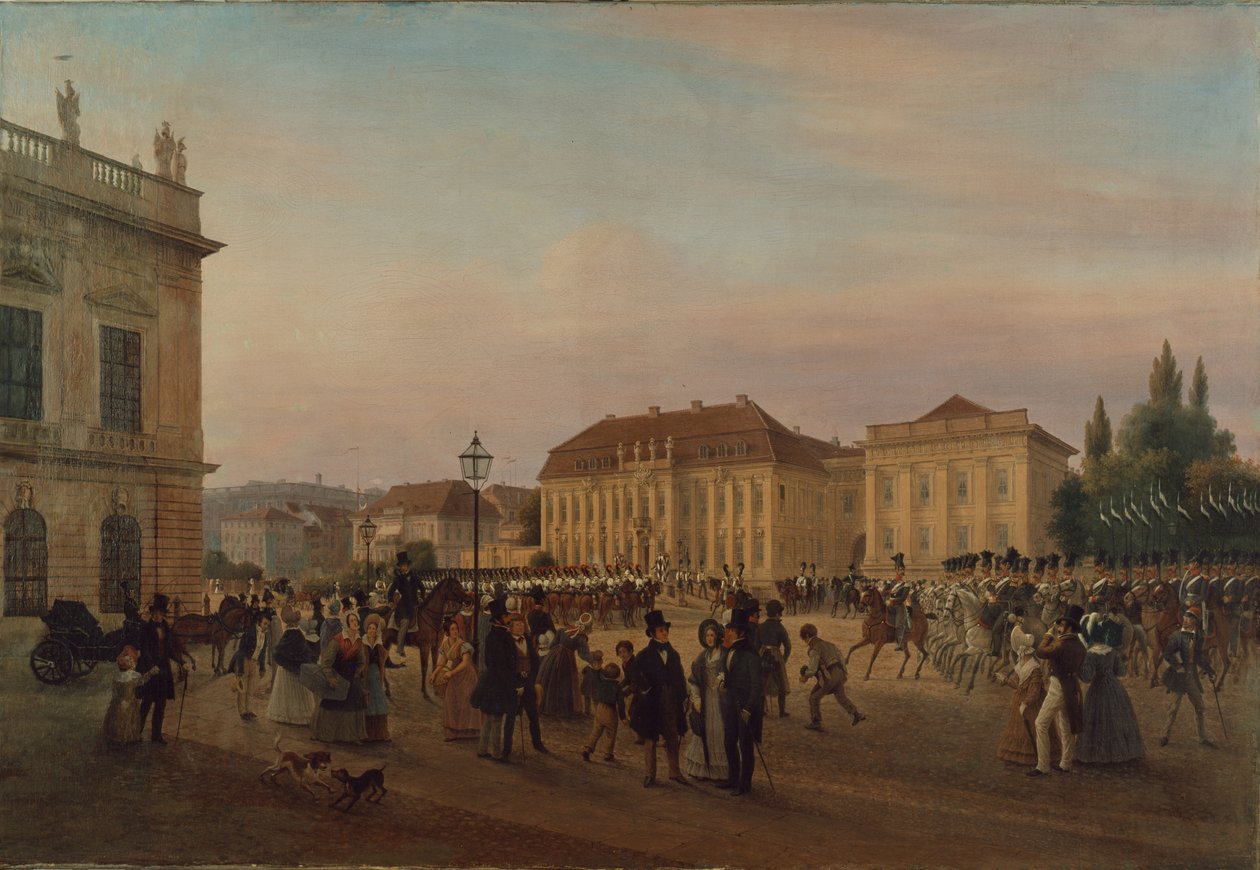 Felvonulás a királyi palota előtt, 1839 alkotó: Wilhelm Bruecke