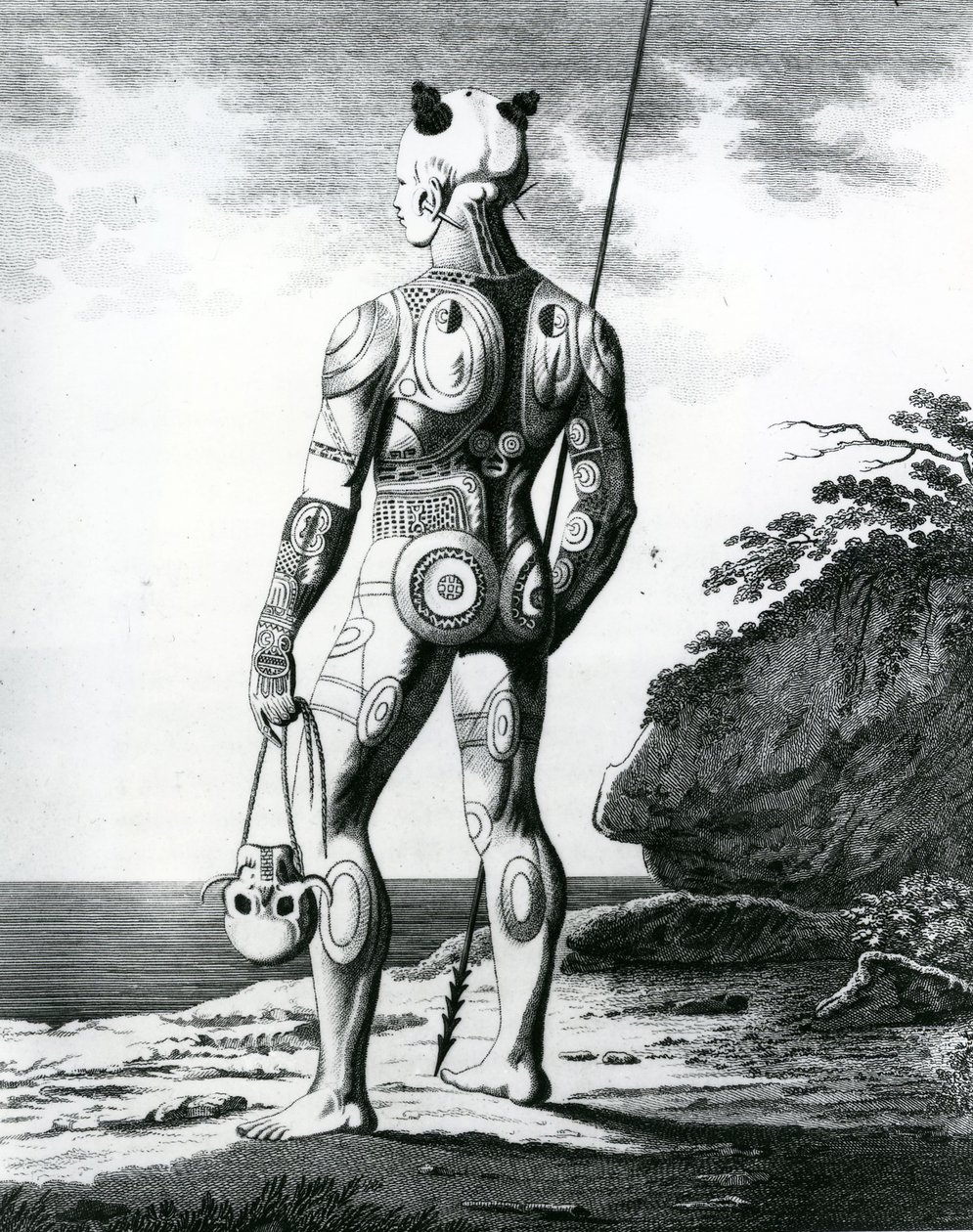 Egy fiatal noukahiwani férfi, nem teljesen tetovált, 1813 alkotó: Wilhelm Gottlieb Tilesius von Tilenau